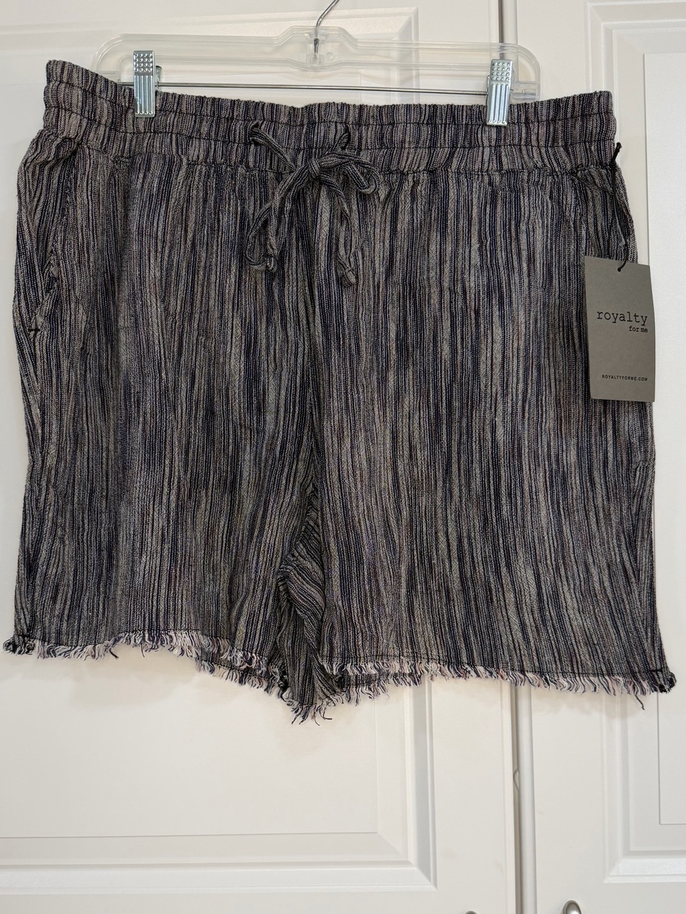 Royalty For Me Striped Drawstring Shorts - Gray & Blue